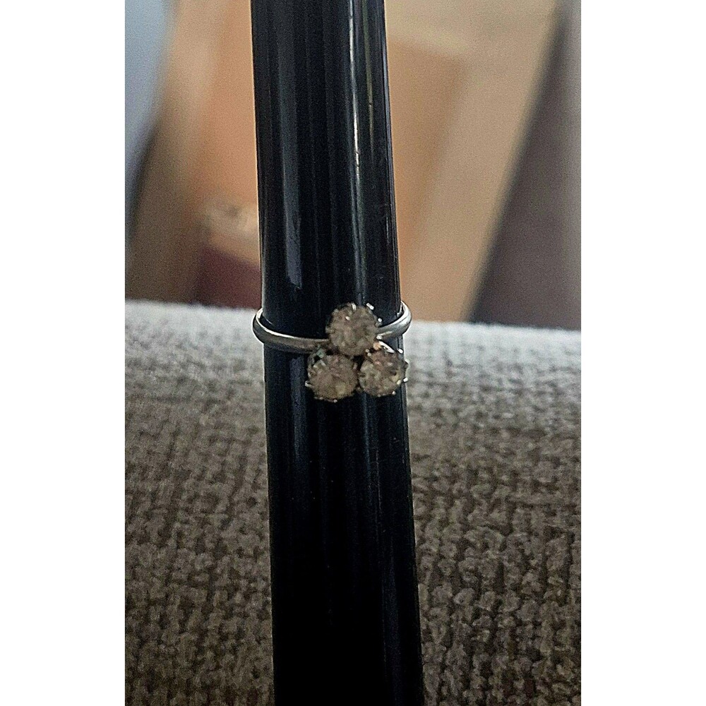 Vintage Mid Century 10K GF Shank S Adjustable 3 Stone Rhinestone Ring Two Tone